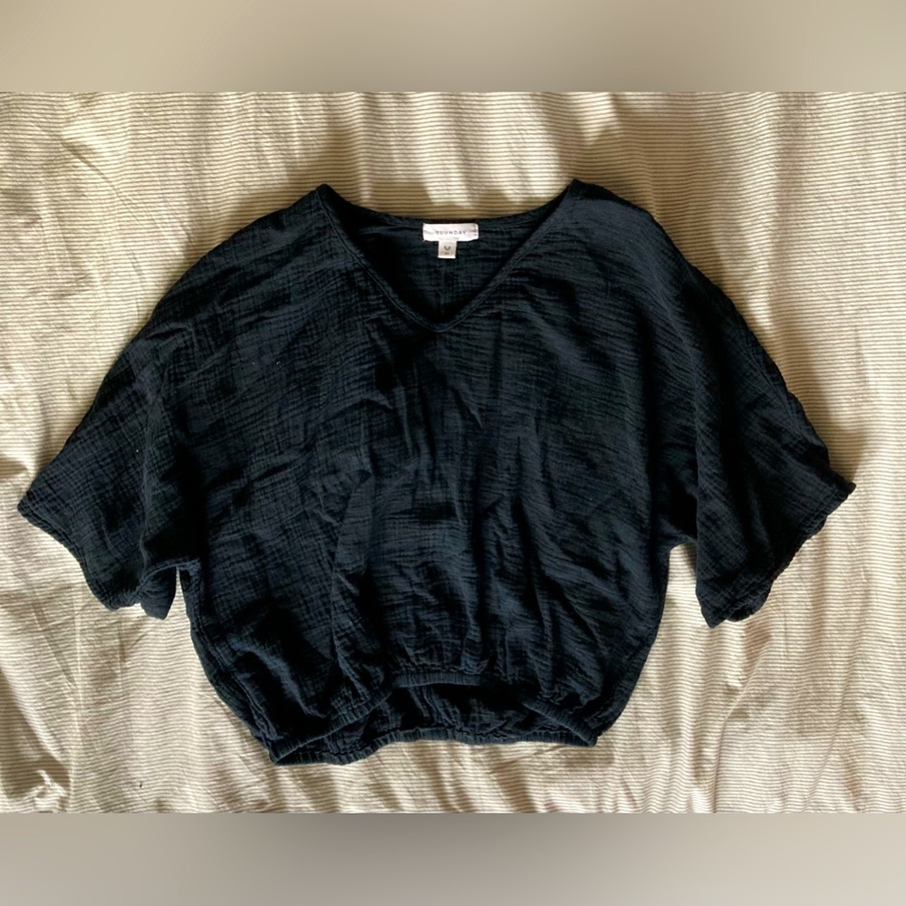 Suunday black cropped cotton gauze top